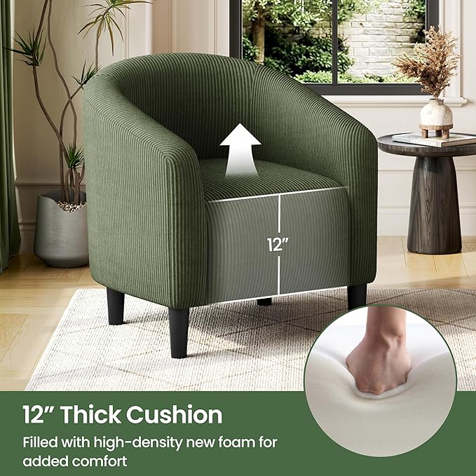 Yaheetech Accent Barrel Chair, Corduroy Fabric Club Chair, Furry Sherpa Elegant - Image 8