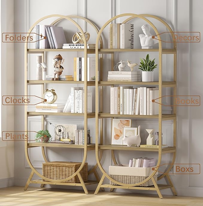 Bookshelf Arched Bookcase, Industrial 5 Tier Open Book Shelves - Image 4
