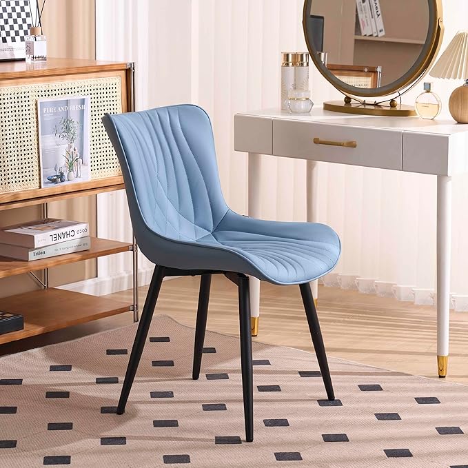 Kidol&Shellder Blue Dining Chairs Set of 2, Faux Leather Upholstered Mid - Image 7