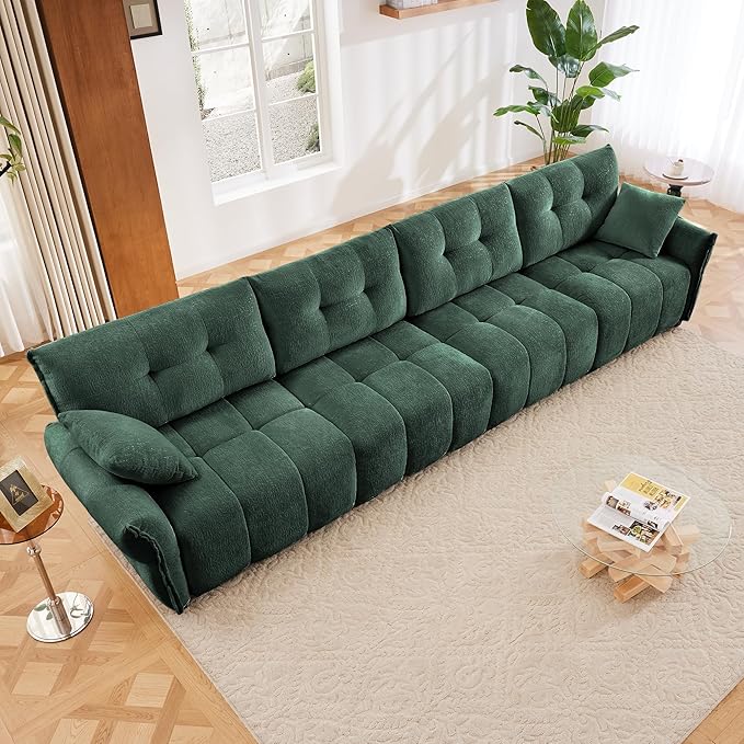 Modern Chenille Fabric 4-Seat Sofa w/ 2 Pillows, Premium Upholstery Living Room - Image 4