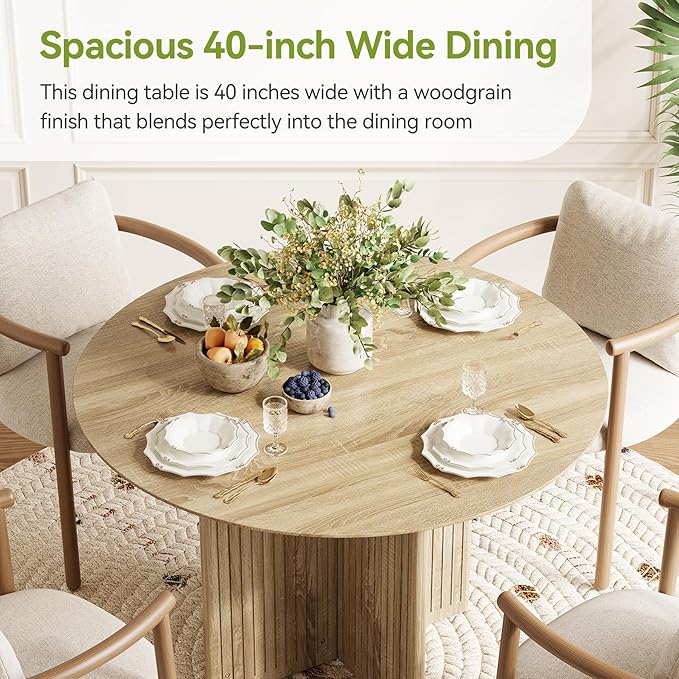 LITTLE TREE Round Dining Table for 4-6 People, Modern Wooden Kitchen Table - Image 7