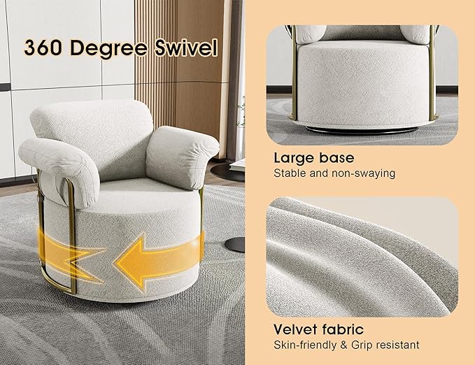 KEIKI Modern Comfy Swivel Accent Reading Chair, 360°Round Upholstered Barrel - Image 7