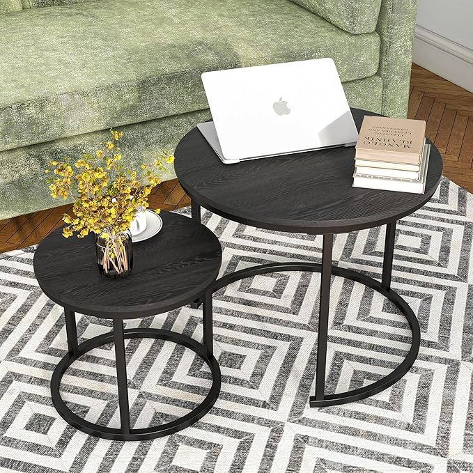Small Coffee Table Set of 2, Round End Tables - Image 2