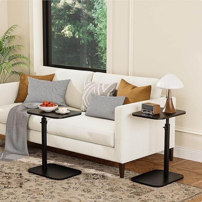 C Shaped End Table, Adjustable Height Couch Side Table, Horizontal 360°Swivel - Image 2