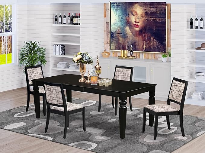 East West Furniture LGX25-BLK-30 -5 Piece Dining Set Includes a Rectangular - Image 2