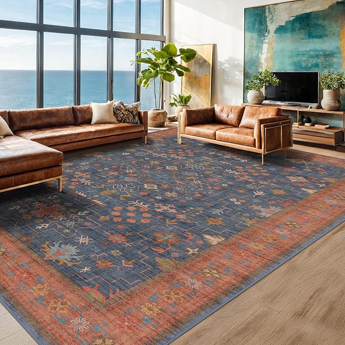 Washable Navy Blue Living Room Rug, 8x10 Area Rug - Image 8