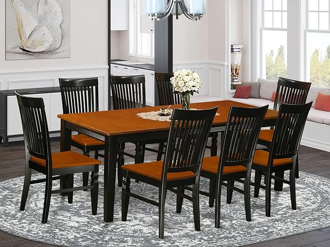 East West Furniture QUWE9-BCH-W 9 Piece Dining Room Table Set Includes a - Image 2