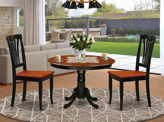 East West Furniture HLAV3-BCH-W 3 Piece Kitchen Table & Chairs Set Contains a - Image 2