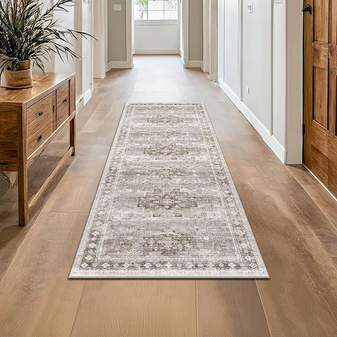 Boho 2x7 Long Runner, Neutral Farmhouse Bedside Rug, Small Throw Runners - Image 2