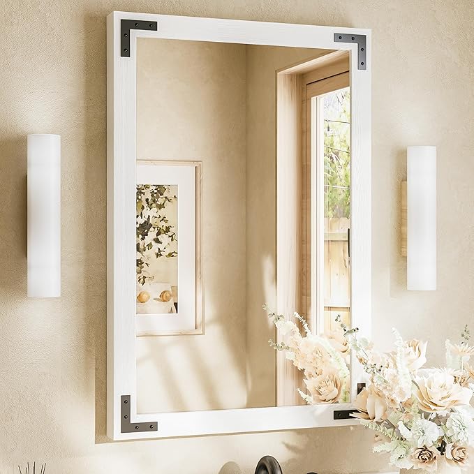 TETOTE 24 x 36 White Wood Framed Mirror by TETOTE