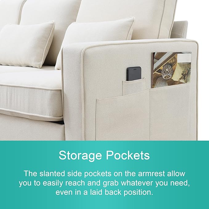 104" 4-Seater Modern Linen Fabric Sofa - Image 3