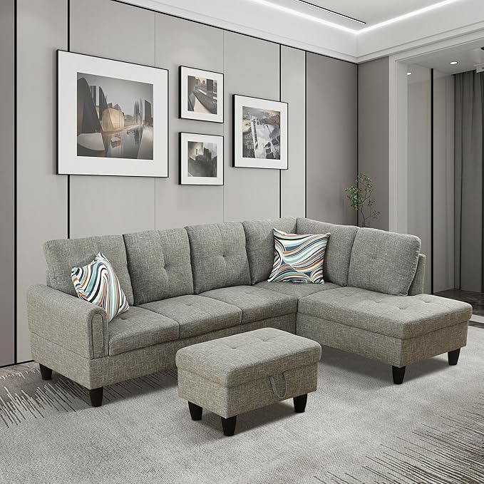 L Shaped Sectional Sofa with Ottoman, Modern Couches - Image 6