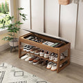 Shoe Rack Bench with Cotton-Linen Cushion 2-Tier Wooden Storage Bench 550lbs by IUNVR