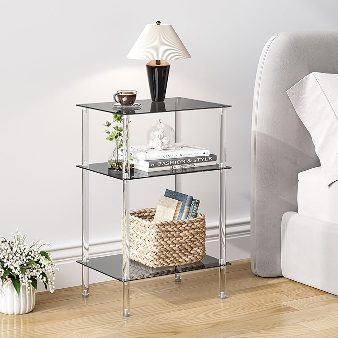 Tempered Glass Side Tables Set of 2 Acrylic End Table - Image 5