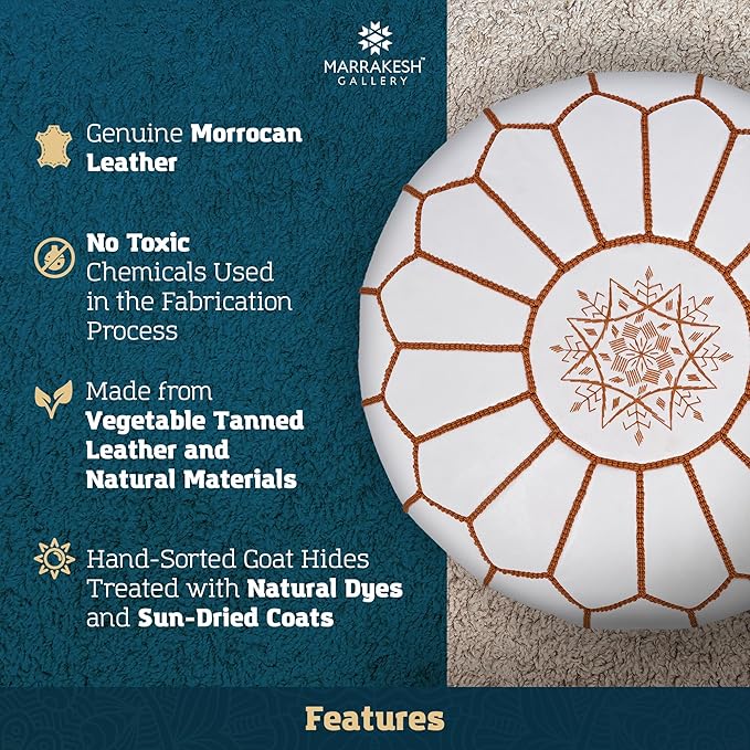 Marrakesh Gallery Genuine Leather Round Pouf Unstuffed - Image 4