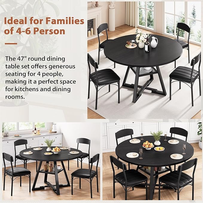 Round Dining Table Set for 4, Kitchen Table and Chairs for 4, Circle Table - Image 6