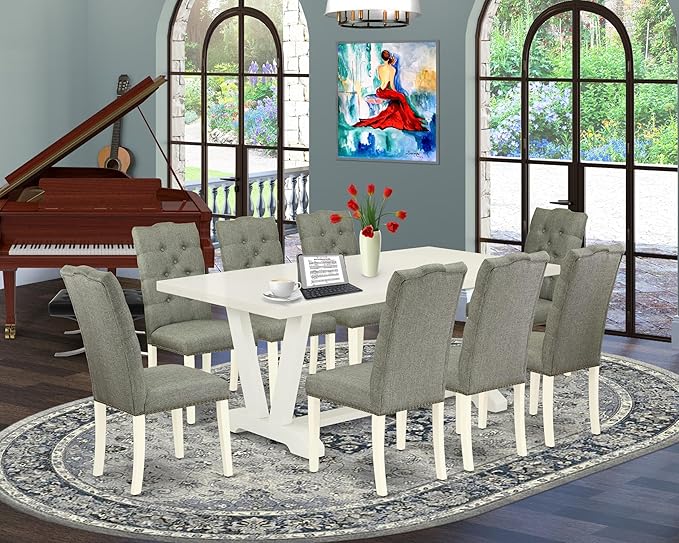 East West Furniture V027EL207-9 9 Piece Dining Room Set Includes a Rectangle - Image 2