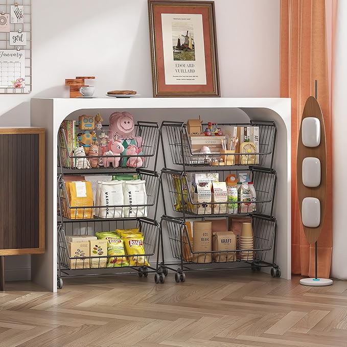 PUSDON Stackable Metal Storage Carts, Dual Use Shelf - Image 7