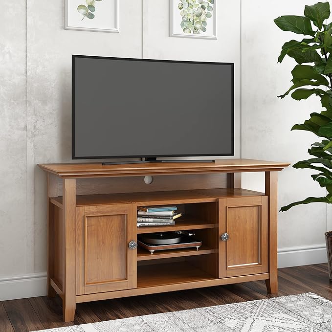 SIMPLIHOME Amherst 54-inch Wide Solid Wood TV Stand in Light Golden Brown - Image 2