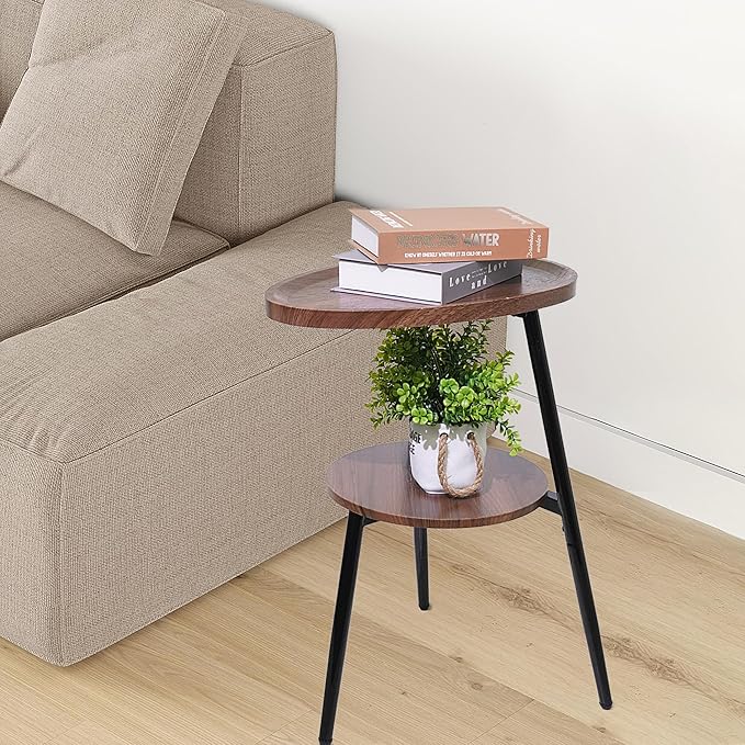 Side Table Small End Table, Oval & Round Wood Sofa Table, 2-Tier Accent Table - Image 2