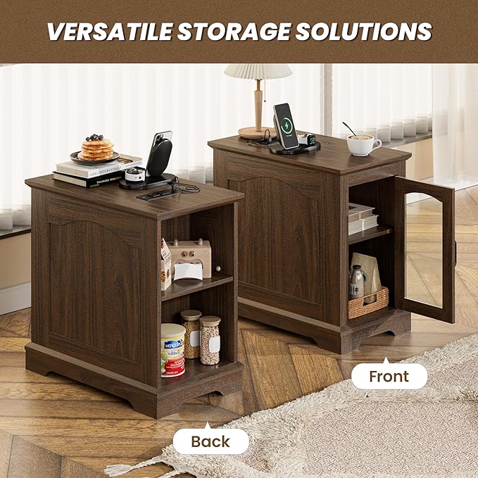 Narrow End Table with Storage, Farmhouse Side Table with Power Outlets & USB - Image 4