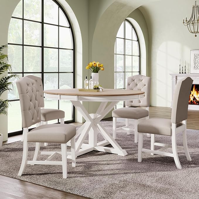 SogesPower 5-Piece Round Farmhouse Retro Dining Table Set by SogesPower