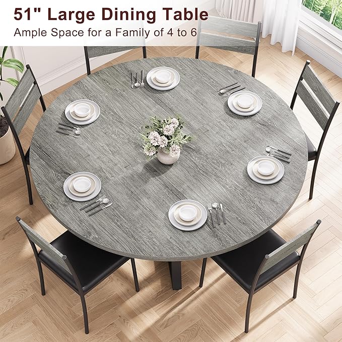 51" Round Dining Table for 6, Kitchen Dining Room Circle Dinner Pedestal Table - Image 5