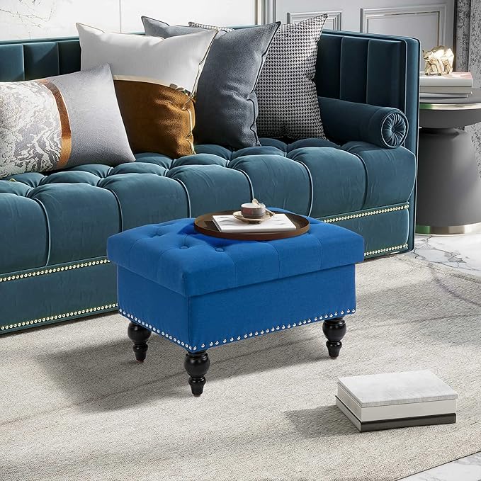 HOMCOM Ottoman with Storage for Living Room, Button-Tufted Fabric Bench for - Image 2