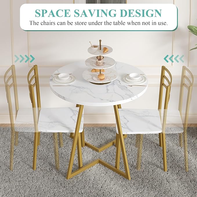 VECELO Small Round Dining Table Set - Image 3