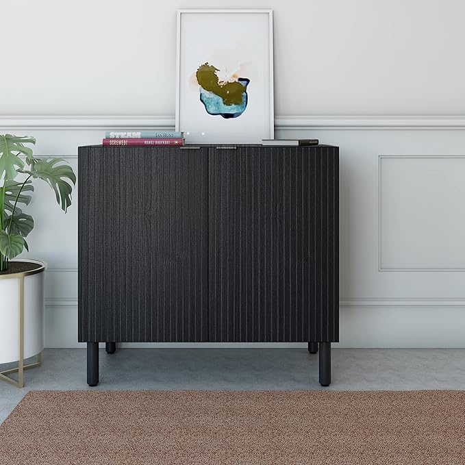 Sango Merk 2-Door Cabinet, Modern Black Storage Cabinet - Image 2