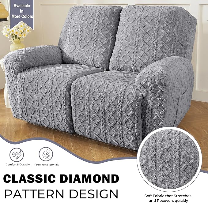 vctops 6 Pieces Geometric Jacquard Plush Recliner Loveseat Slipcovers Soft - Image 3