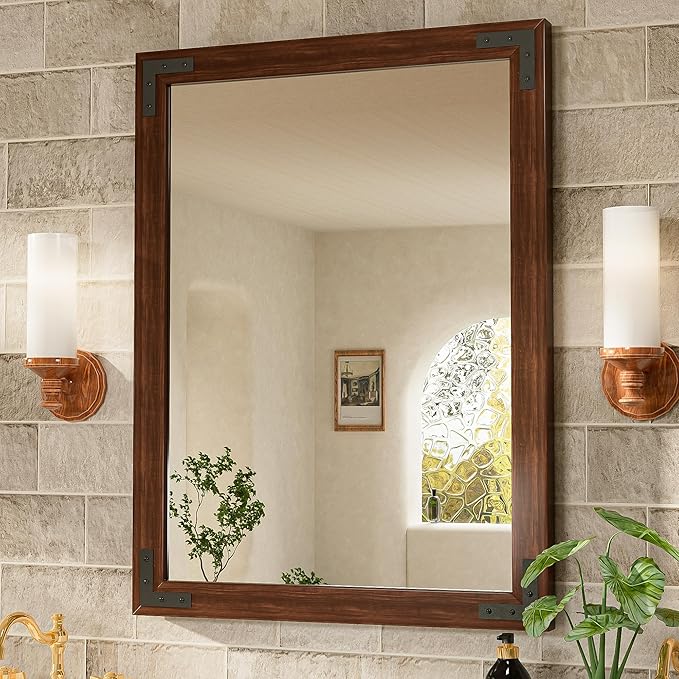 TETOTE 24 x 36 Walnut Wood Framed Mirror by TETOTE