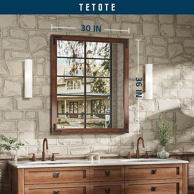 TETOTE 30 x 36 Walnut Wooden Mirror - Image 7