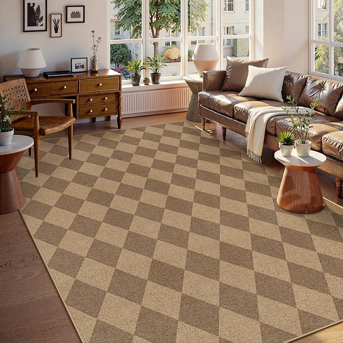 Lahome Checkered Easy Jute Rug 8x10, Washable Rugs by Lahome