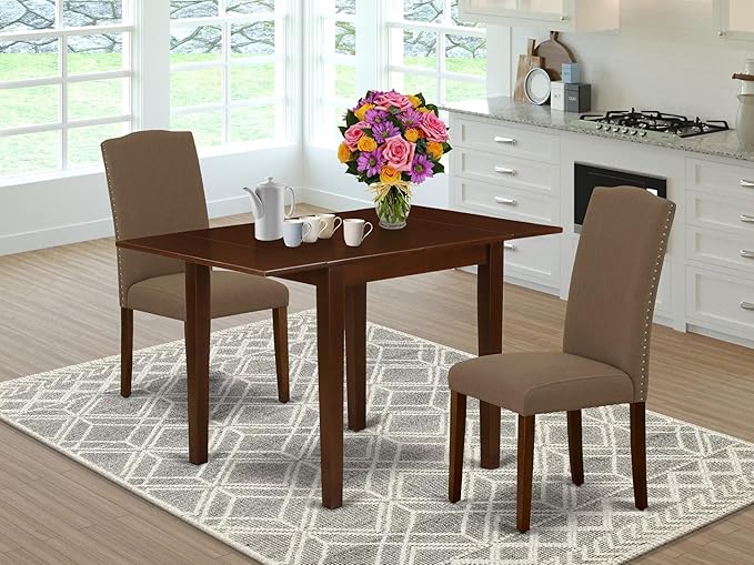 East West Furniture NDEN3-MAH-18 3 Piece Dining Set Contains a Rectangle Dining - Image 2