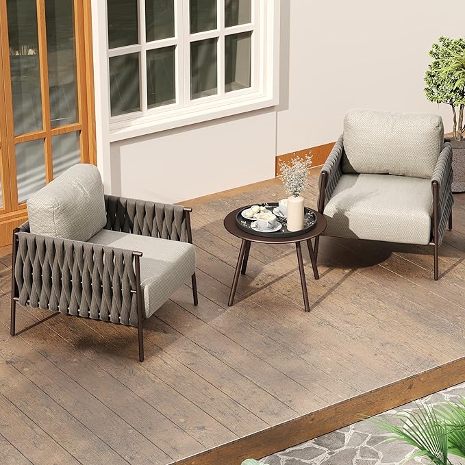 EAST OAK 3-Piece Patio Furniture Set | Armchairs & Coffee Table | Outdoor by EASTOAK