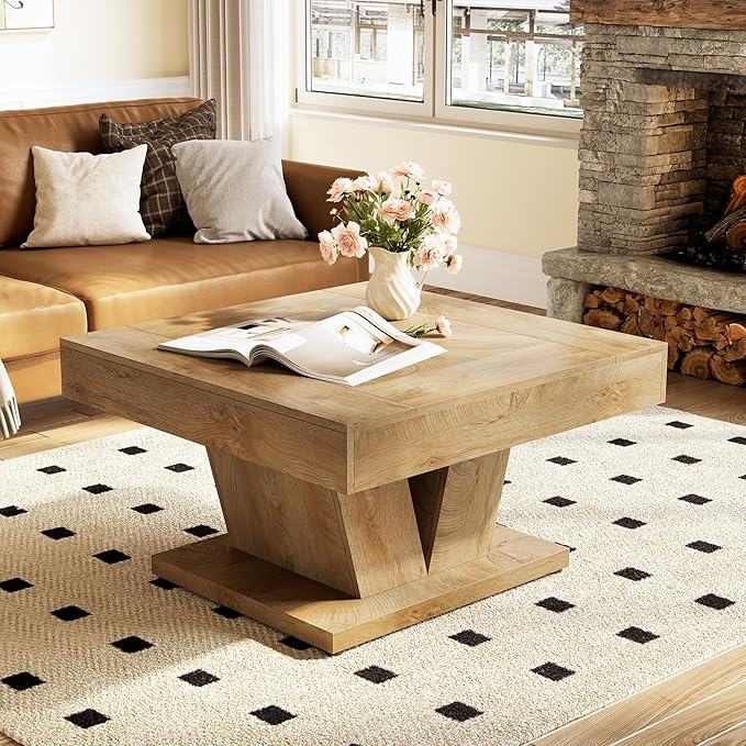LITTLE TREE Square Coffee Table, Modern Rustic Coffee Table - Image 2
