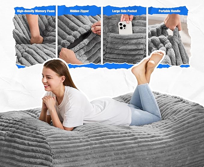 Hobestluk 5FT Bean Bag Chairs Adult Bean Bag - Image 5