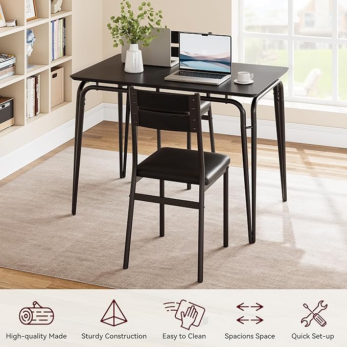 5 Piece Dining Table Set for 4, Compact Square Table Chairs, Sturdy MDF Top - Image 5