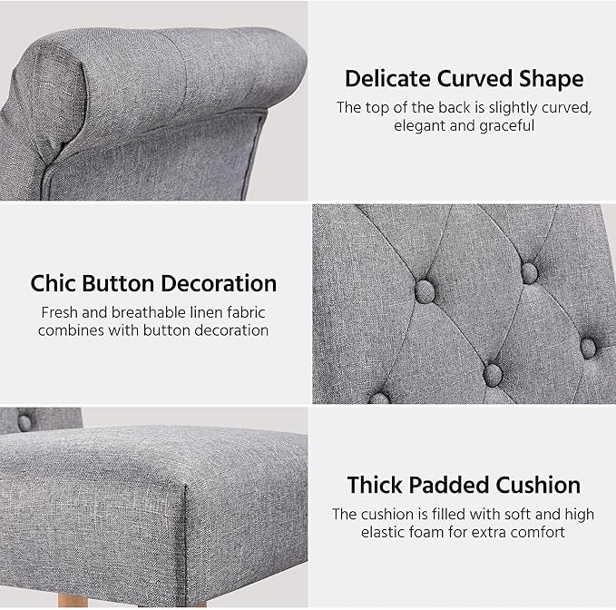 Yaheetech Dining Chairs Set of 4 Fabric Upholstered Button Tufted Kitchen Chairs - Image 5