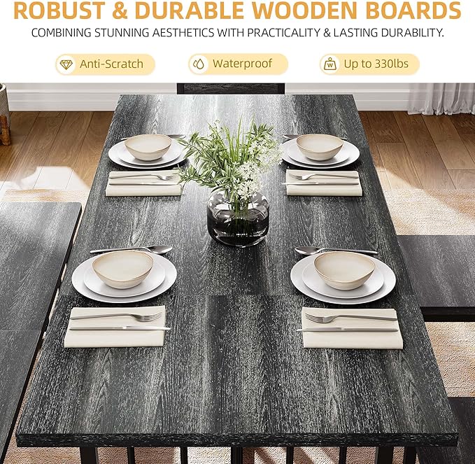 DWVO 63 Inch Dining Table Set for 6-8 People 6-Piece Large Kitchen Table Set - Image 3