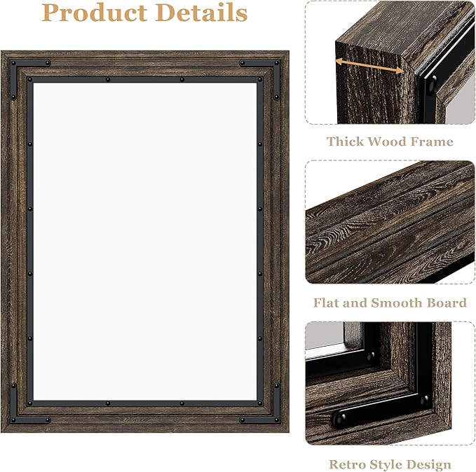 YOSHOOT Farmhouse Bathroom Mirror, Rustic Wood Mirror, Wooden Framed Vanity - Image 6
