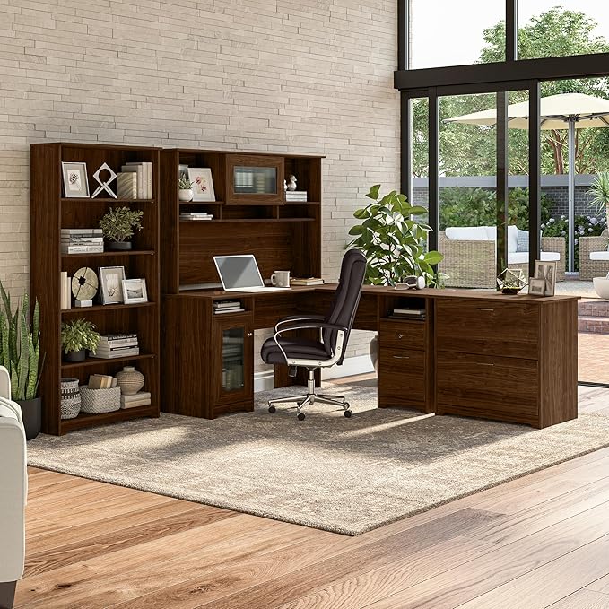Bush Furniture Cabot L Shaped Computer Desk in Modern Walnut | Corner Table - Image 4