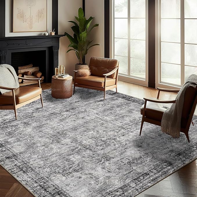Washable Area Rug 8'x10' Retro Boho Design Non-Shedding Non-Slip Easy Care Ideal by CHAMPLANT