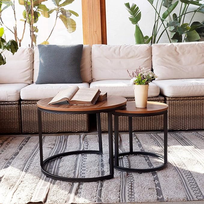 aboxoo Coffee Table Nesting Side Round Set of 2 End Table Top Sturdy Metal - Image 4