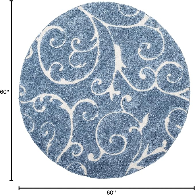 SAFAVIEH Florida Shag Collection 5' Round Light Blue/Cream SG455 Scrolling Vine - Image 2