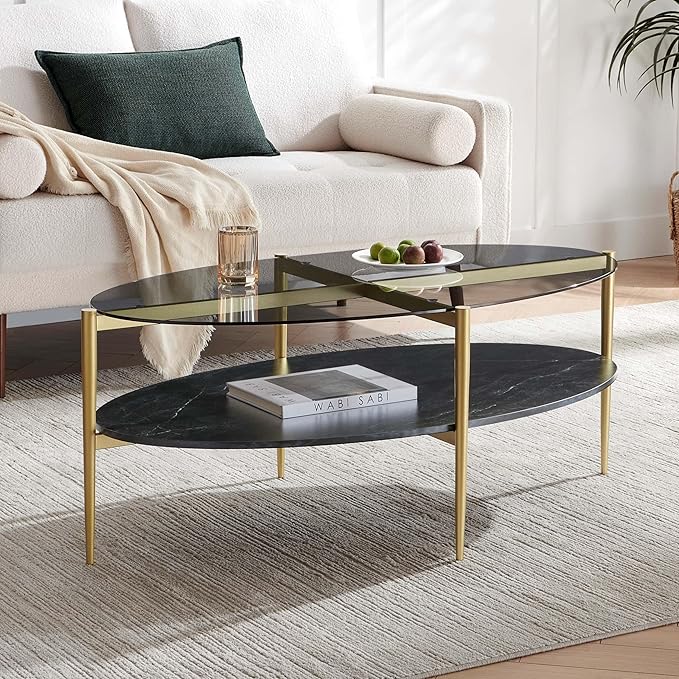 Oval Glass Coffee Table, Mid-Century Modern Design, L43 x W22 x H17 inch - Image 3