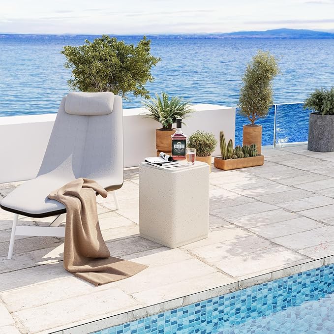 COSIEST 20" Outdoor Side Table, Weather-Resistant Square Concrete End Table - Image 6