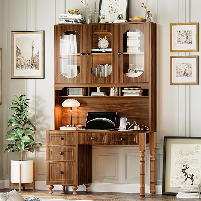 Merax 47'' Executive Desk with Charging Station and Hutch, Home Office Desk by Merax