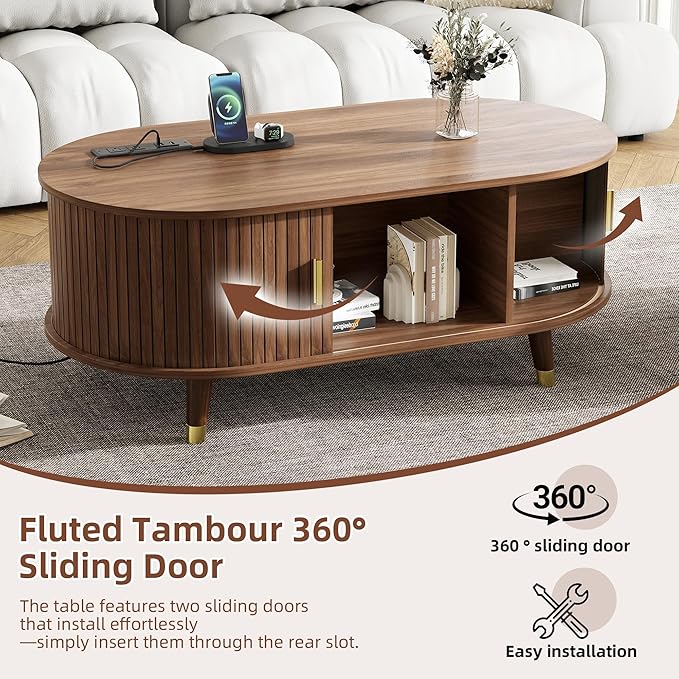 Mid-Century Fluted Oval Coffee Table - Image 6